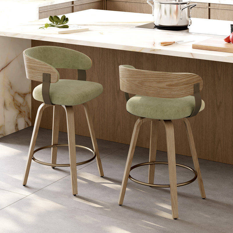 Tabouret de comptoir pivotant moderne de 25,8 po avec dossier incurvé et structure en bois, Green