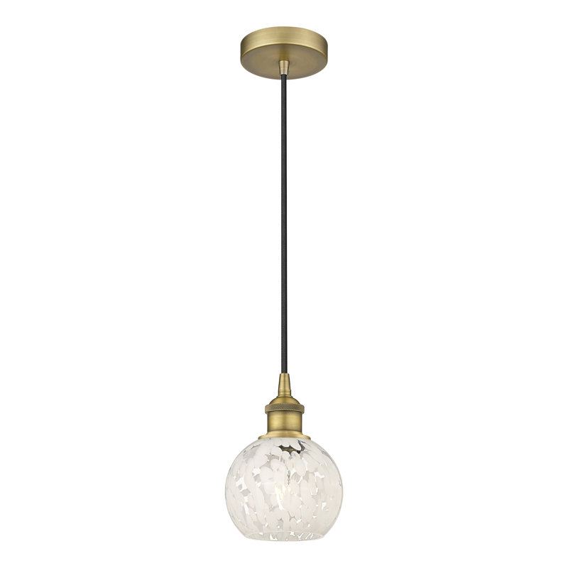 Mini-luminaire suspendu à cordon 1 lumière Edison White Mouchette 6 po-616-G1216, H 8 po x l 6 po x P 6 po, Laiton brossé