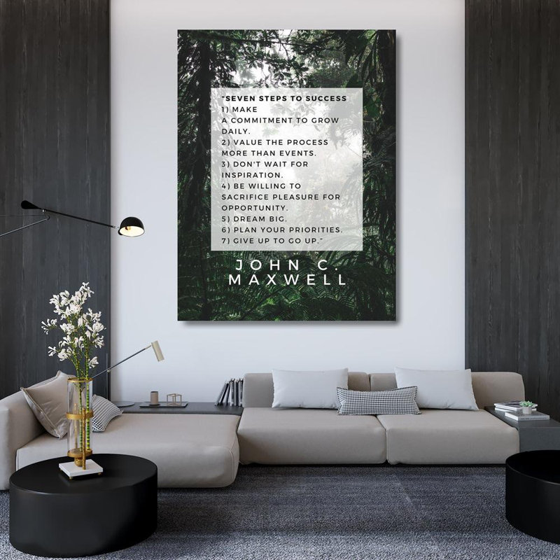 Art sur toile tendue par Trinx ArtsyQuotes: John C. Maxwell, citation: Sept étapes vers le succès, H 47 po x l 36 po