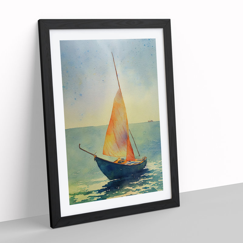 Boat Watercolour - Single Picture Frame Painting, 34cm H x 25cm W x 2cm D, Black
