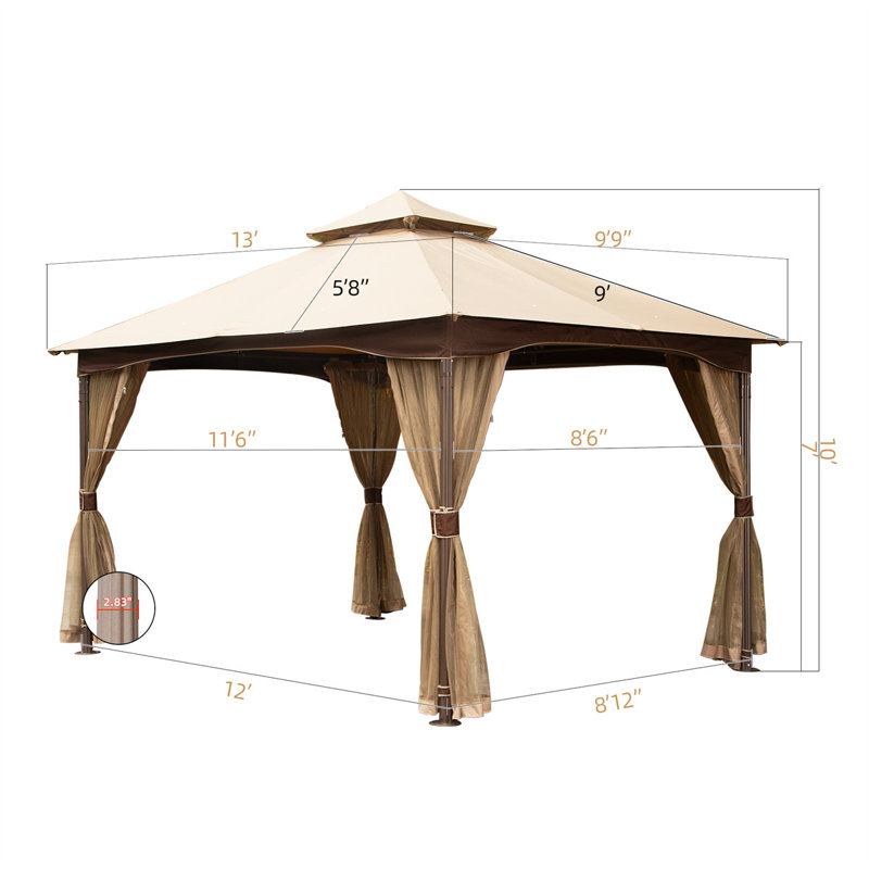 Gazebo de patio en acier de 10 pieds de largeur x 10 pieds de profondeur