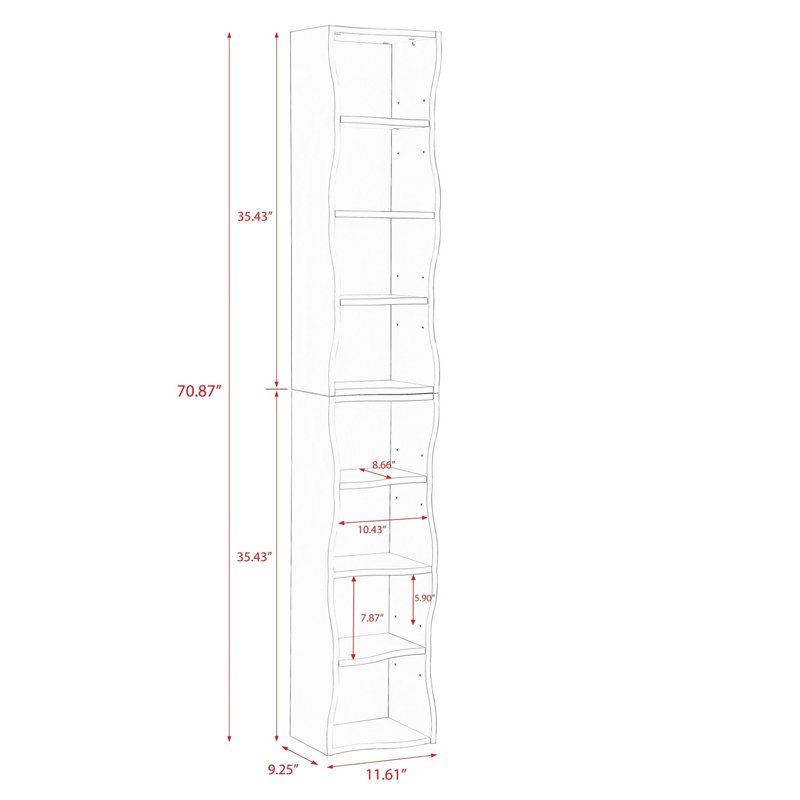 8-Tier Slim CD/DVD Storage Cabinet, Adjustable Shelves, Tall Narrow Bookcase for Home Office, Gray, Gray