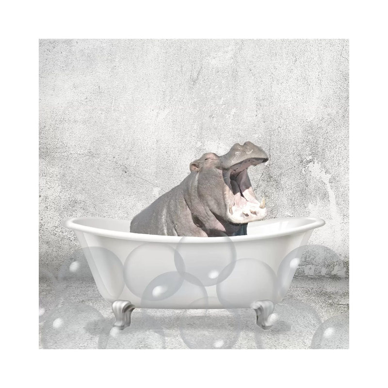 «Baby Hippo Bath» par Kimberly Allen, reproduction sur toile tendue, H 12 po x l 12 po x P 0,75 po