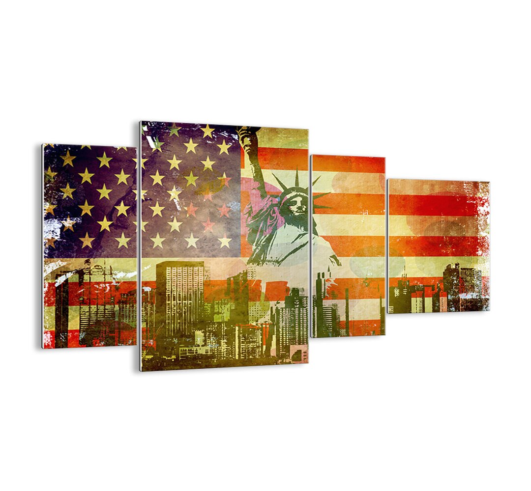 4-tlg. Glasbilder-Set - Grafikdruck „Viva America!”