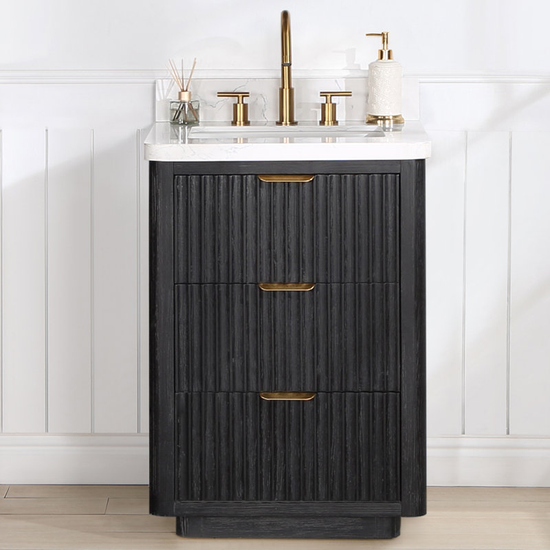 Ensemble de meuble-lavabo simple 24 po Adela, Noir, noir, noir, noir, Blanc / Blanc, Doré
