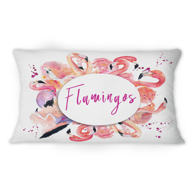 Design Art Round Frame With Pink Flamingo -1 Patterned Printed Throw Pillow