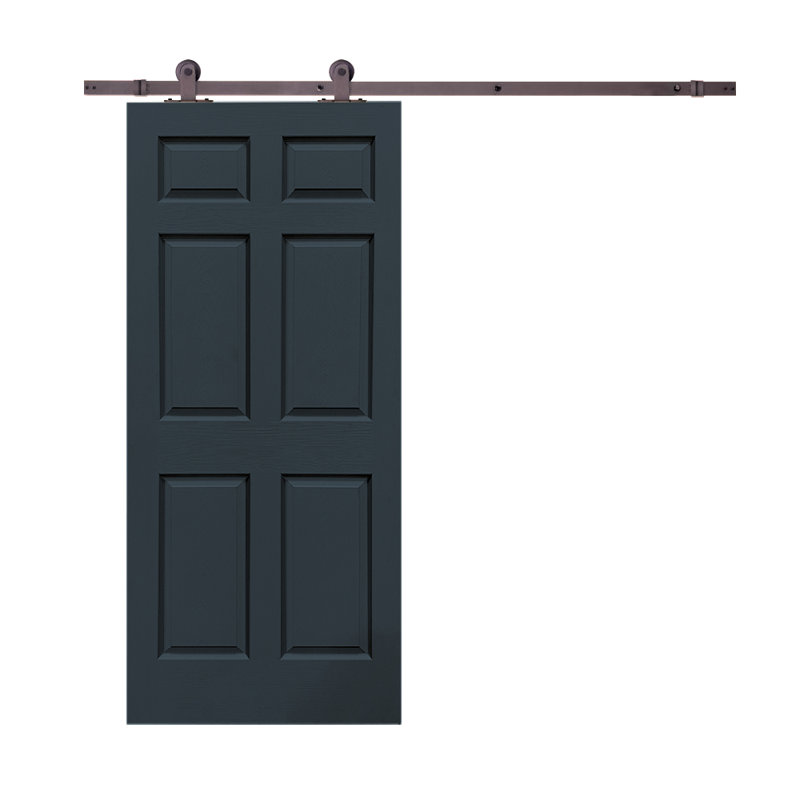Porte de grange à panneaux et en bois avec quincaillerie d'installation, 30 po x 80 po, Café noir