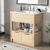 Meuble-lavabo de 30 po avec comptoir d'évier, armoire de salle de bain avec tablette de rangement ouverte et deux tiroirs, un paquet