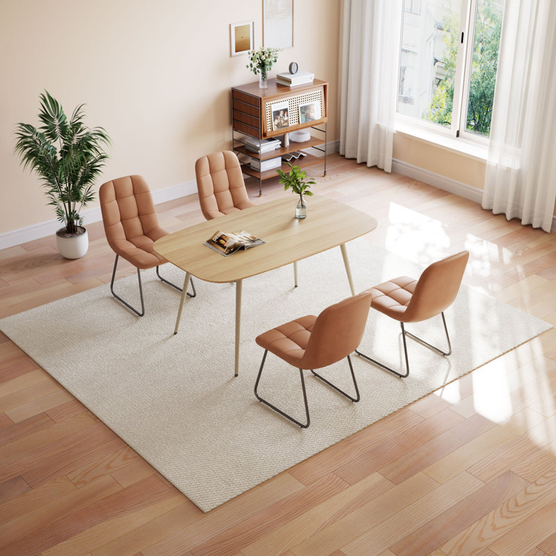 5-Piece Dining Table and Chairs ,Dining Room Set with 4 Modern Chairs, Brown, Yellow