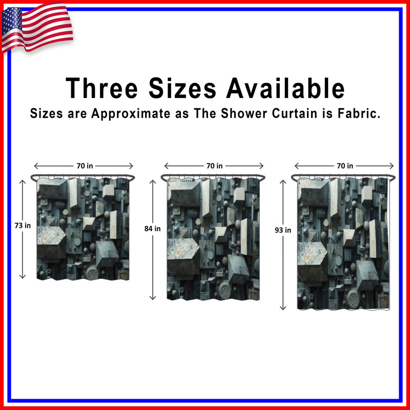 Rideaux de douche géométriques à blocs 3D extra longs, L 70 po x H 93 po