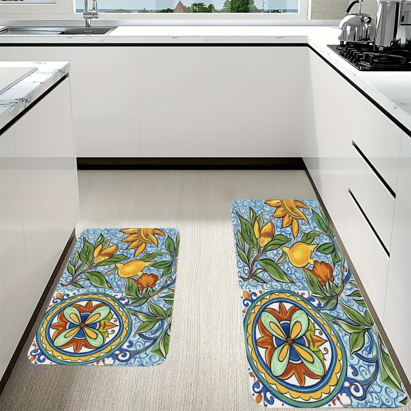Tapis de cuisine bleu, jaune et citron, paquet de 2, pour la cuisine et la salle à manger