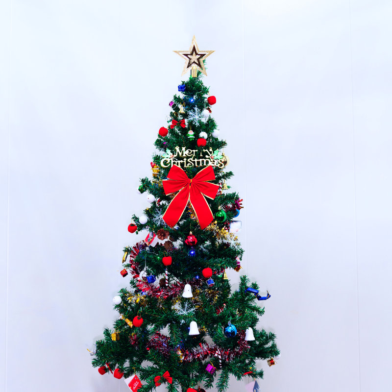 6ft Christmas Tree With Energy Led Lights, 195 Pendant Elements, Skirts And Guardrails, Indoors Energy Ornaments, Guardrails For Interior