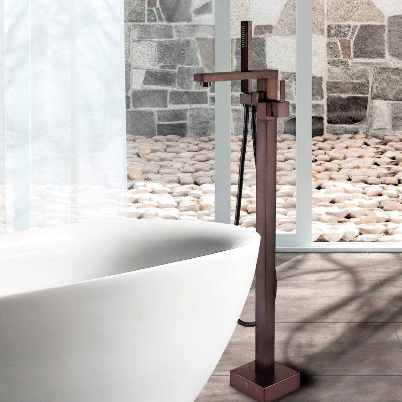 Robinet de baignoire autoportant en métal avec douche à main - Design élégant en bronze huilé
