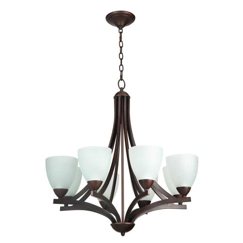 Lustre gris classique/traditionnel 8 lumières Alvah, Blanc givré, Nickel satiné