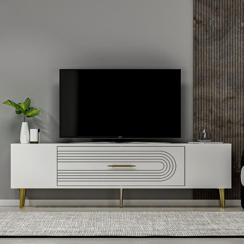 Olivia TV Stand, White/Gold, 150cm