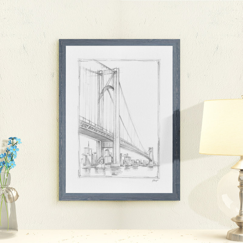 Suspension bridge study i, reproduction d’art encadrée, Toile avec cadre gris, H 32 po x l 44 po x P 1,3 po