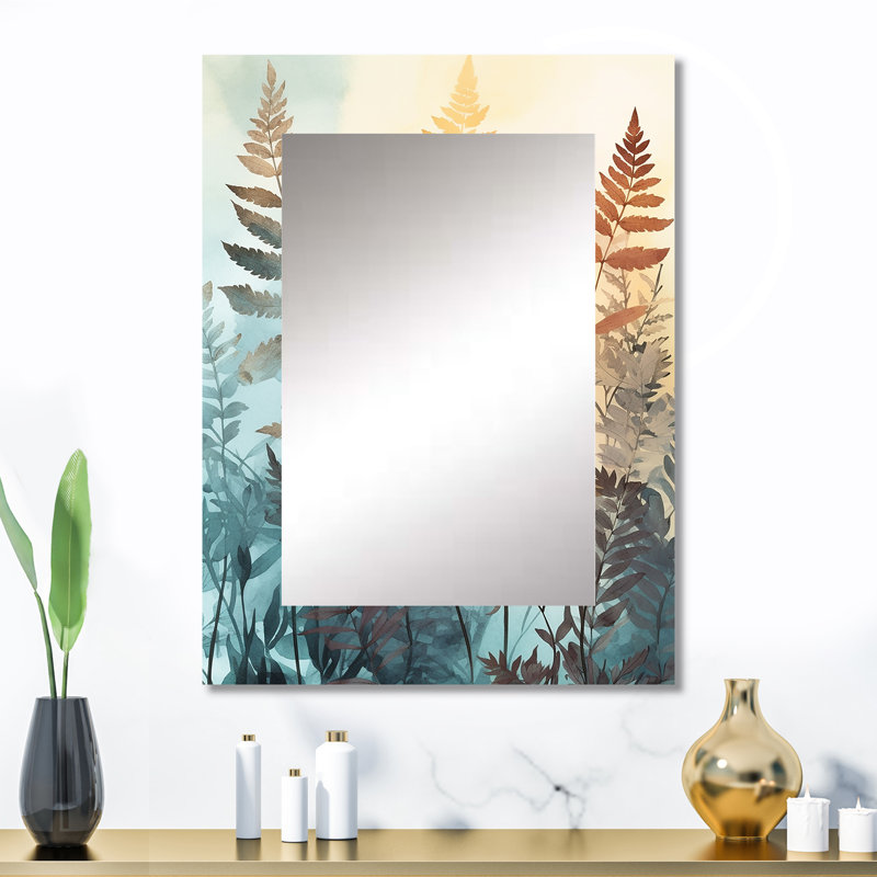 Orange Fern Fantasia - grand miroir de fougères, miroir mural décoratif moderne, impression d'art en métal, 32 po x 24 po