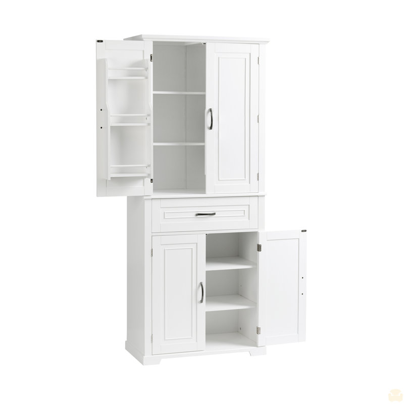 Bathroom Storage Cabinet with Doors and Drawer, Multiple Storage Space, Adjustable Shelf, White