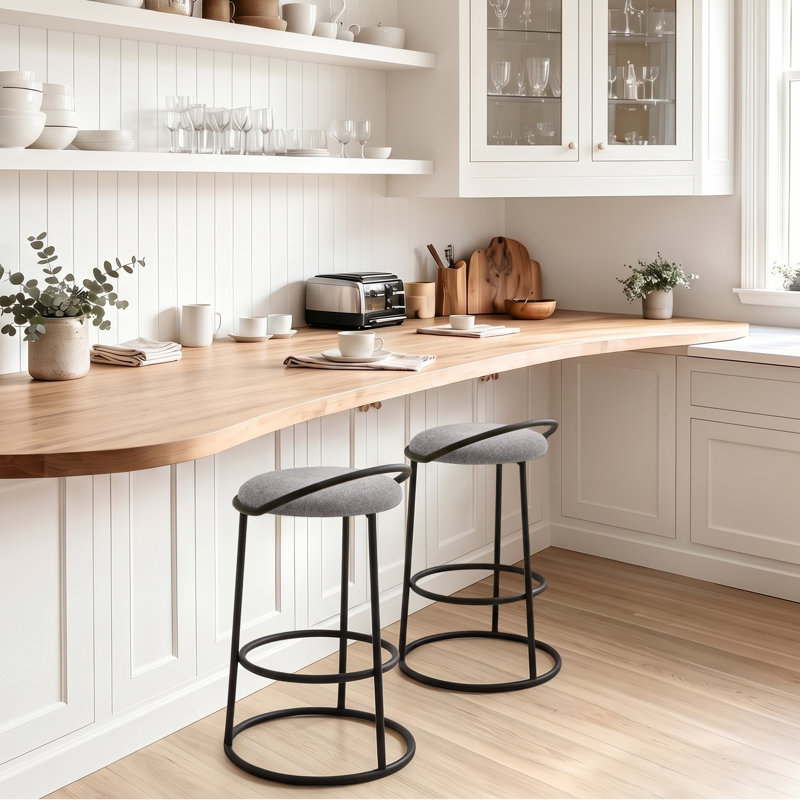Tabouret de comptoir à dossier bas Kynsley, Lin vert