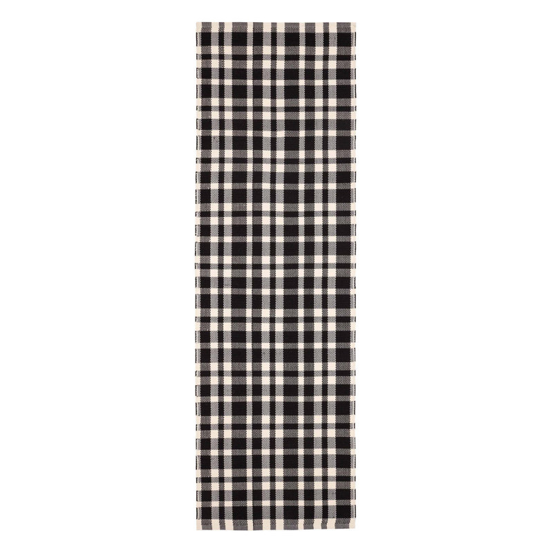 Tattersall Black Handwoven Indoor/Outdoor Rug, Runner 2'6" x 8'