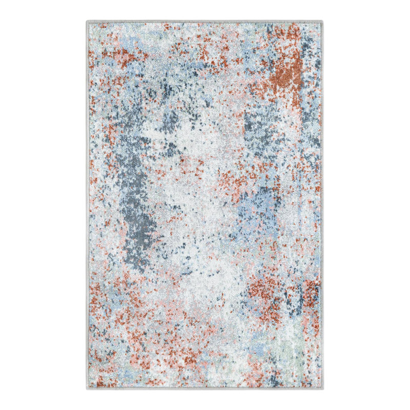 Tapis en polyester tissé à la machine abstrait bleu / blanc / rouge Hankinson, Rectangle 2 pi x 3 pi 1 po
