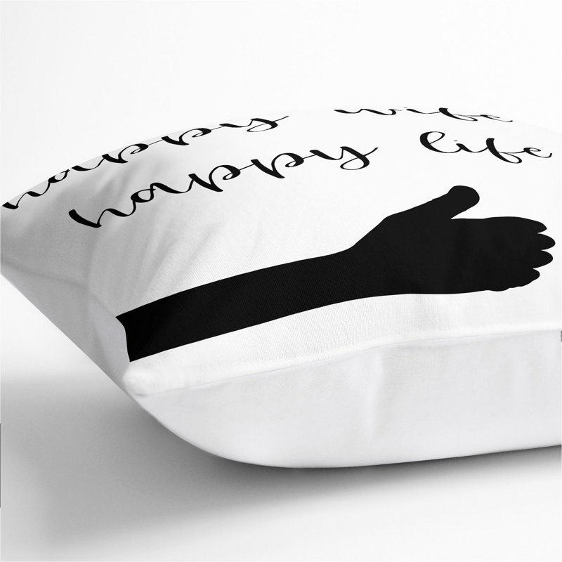 Happy Wife Happy Life Square Throw Cushion, 55cm H x 55cm W x 20cm D, White
