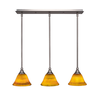 Luminaire suspendu linéaire à 3 lumières avec verre Firré Saturn 7 "
