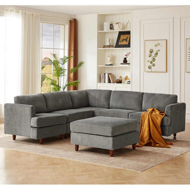 Canapé modulaire moderne, canapé convertible 6 places, Gris