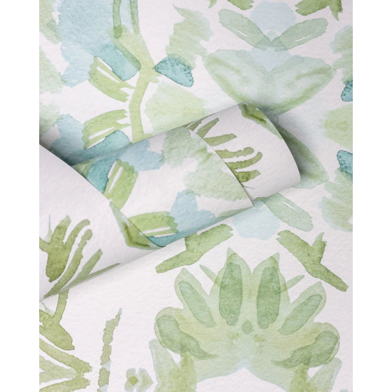 Wildflowers I Medium Repeat Wallpaper, Cellulose/Polyester, Blue/Sage Green