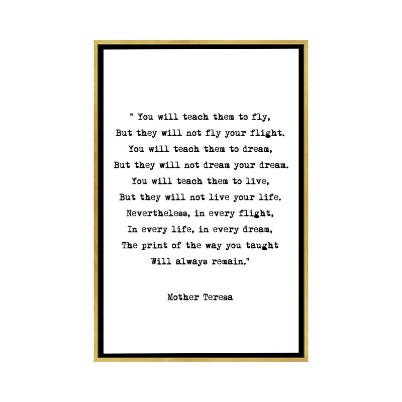 «Dream - Mother Theresa Quote», reproduction d'art textuel, Toile encadrée d'or, Pas de tapis, H 48 po x l 32 po x P 1,5 po
