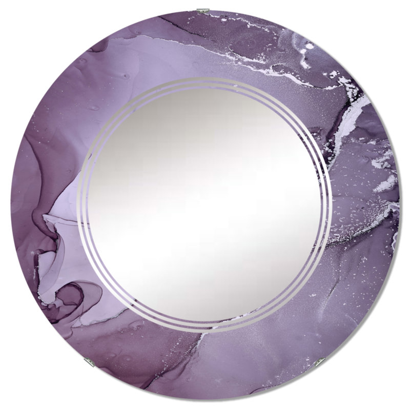 Miroir mural moderne mauve et gris à encre de marbre I, 32 po x 32 po