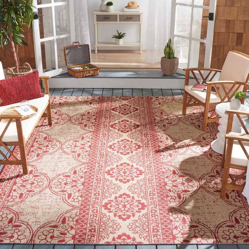 Danya Red/Cream Indoor/Outdoor Area Rug, Rectangle 6'7" x 9'2"