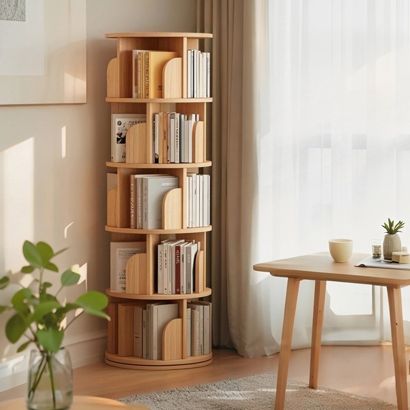 Bibliothèque rotative à 5 niveaux, 360 °, Bois, 61.86" H x 18.16" W x 18.16" D