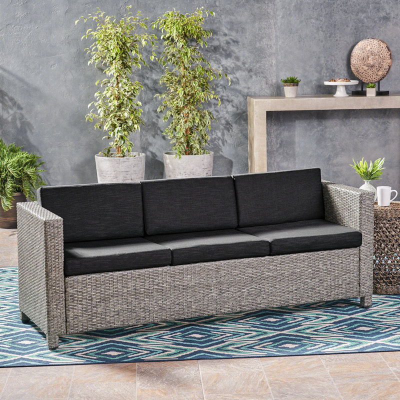 Canapé d'extérieur de 76,75 po avec coussins, Noir, noir, noir, noir, Gris