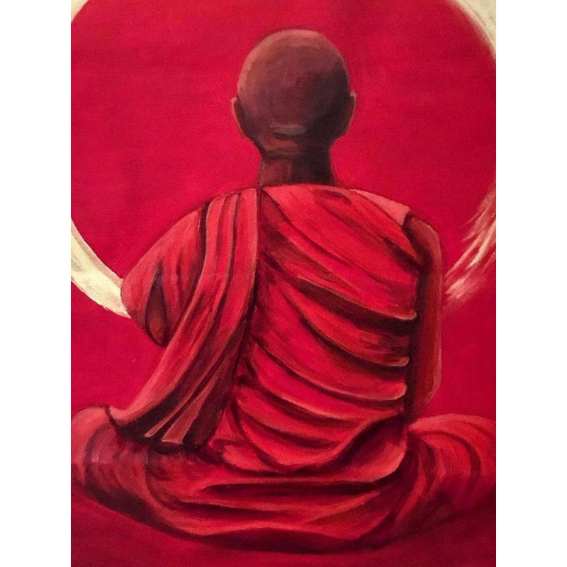 Moine méditant, peinture acrylique sur toile par Kangana Vohra