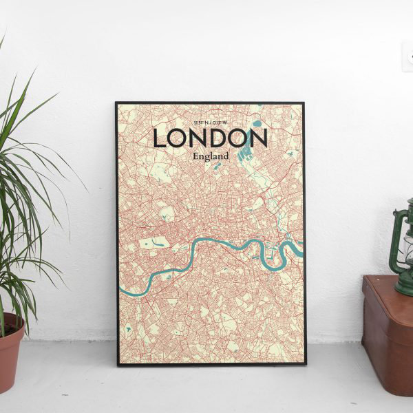 « london city map », reproduction d’impression sur affiche en couleur, H 17 po x l 11 po