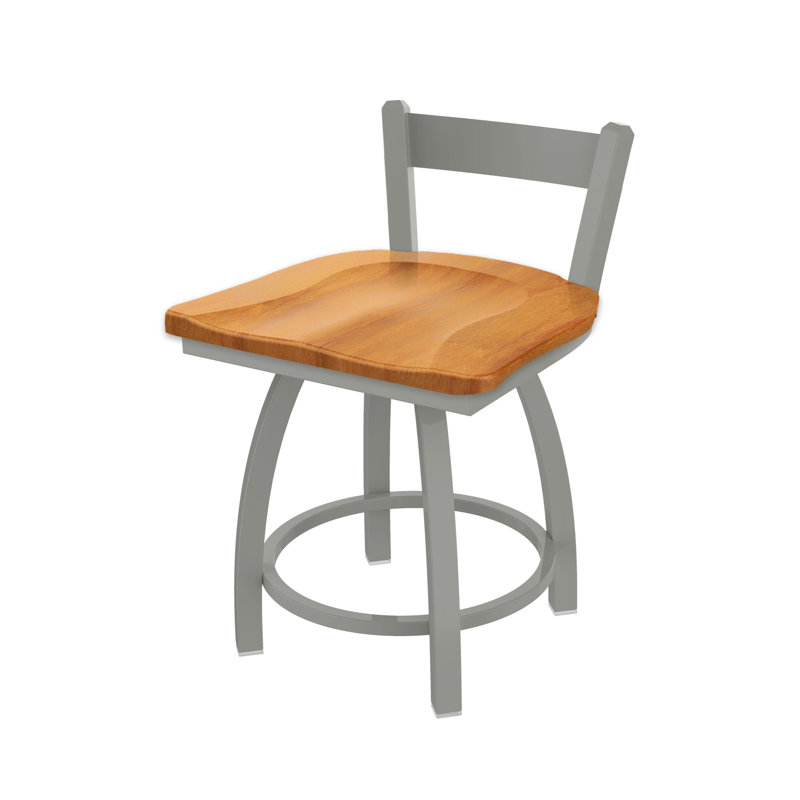 Tabouret de coiffeuse en métal Catalina, Nickel anodisé, Bois - érable moyen