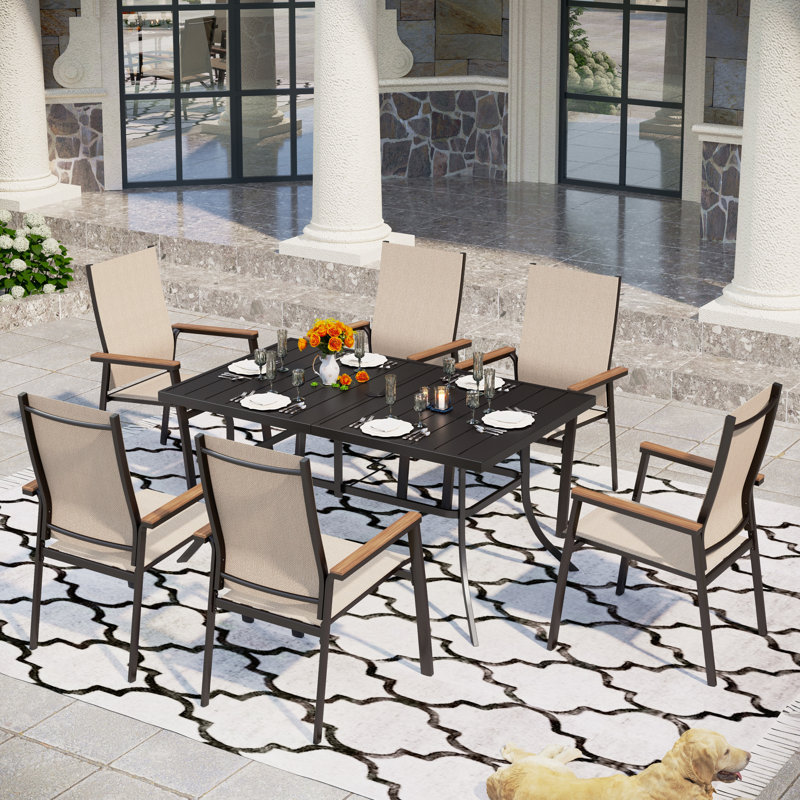 Leonard 6 - Person Patio Dining Set with Rectangular Table, Beige