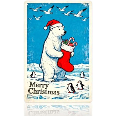 Plaque de Noël en métal de 8 po x 12 po - Merry Christmas
