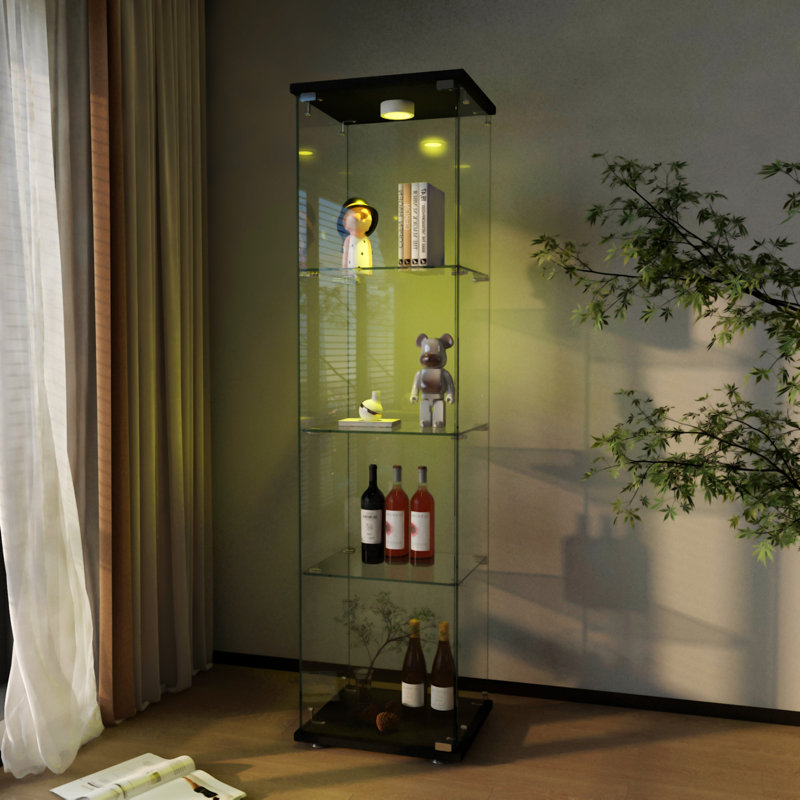 Vitrine moderne en verre avec lumières DEL, Transparent / noir