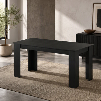 Black Wood-Effect Kitchen Table, 63-Inch Rectangular Dining Table Seating 4-6