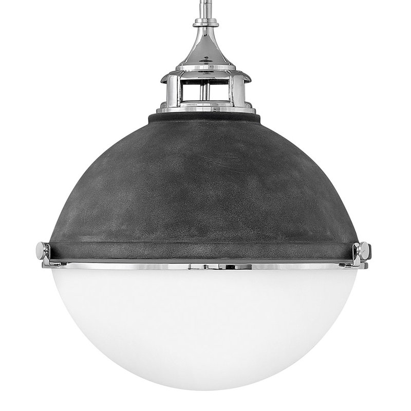 Lustre sphérique spectaculaire et unique à 2 lumières Kyoto, Zinc vieilli, H 19,75 po x l 18 po x P 18 po