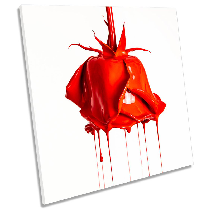 Rose Flower Paint Drip - Wrapped Canvas Print, 60cm H x 60cm W x 2cm D