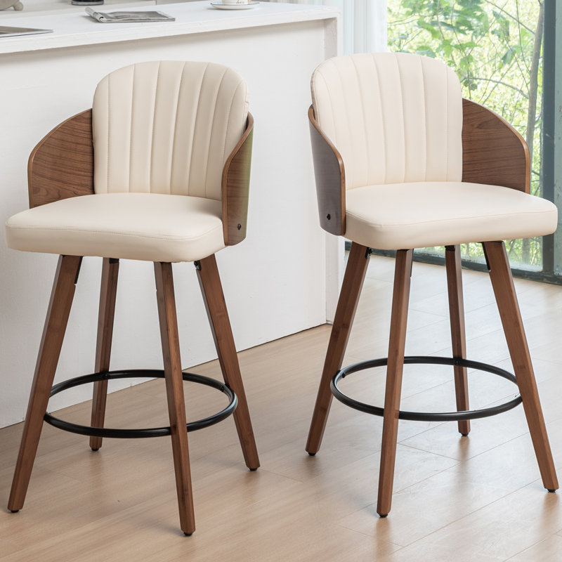 Ljubka Faux Leather Swivel Stools, Beige, Counter Stools (26.18" Seat Height)