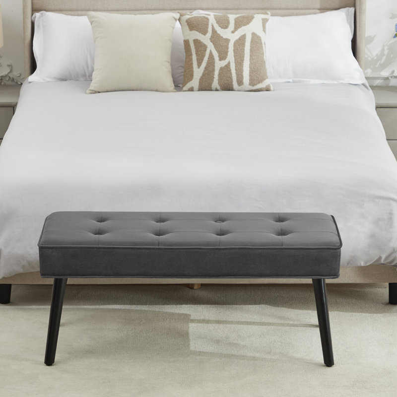 Evalene Upholstered Bench, Dark Grey Velvet, 17.7" H x 40" W x 16.1" D