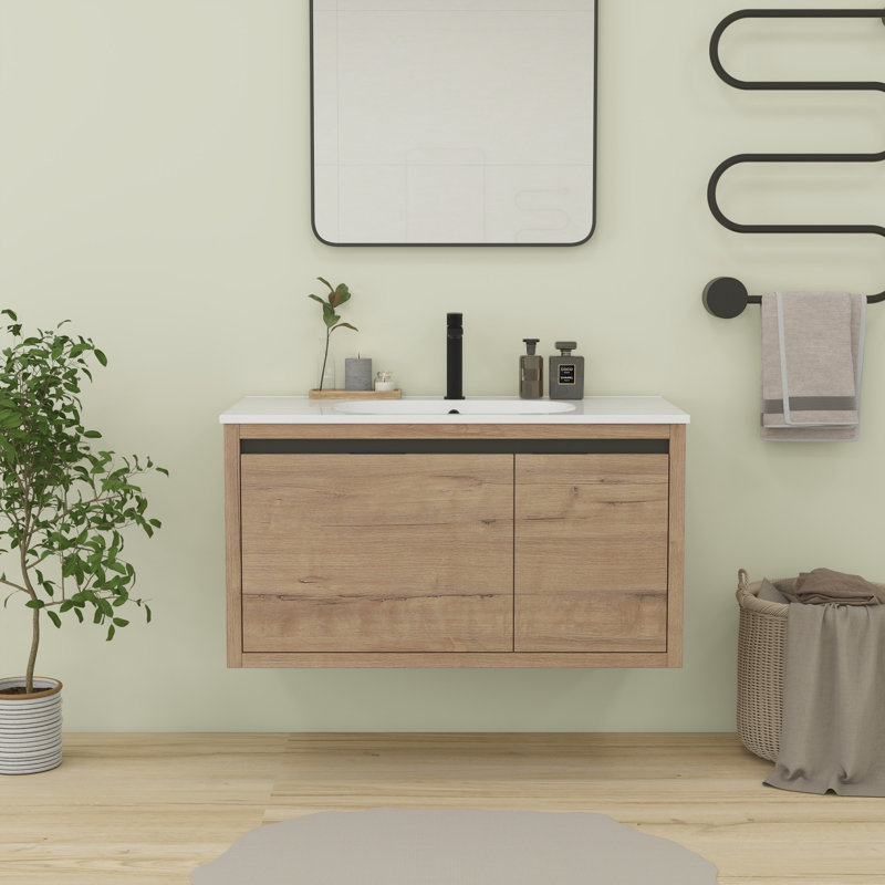 36'' Bathroom Vanity Set with Drawers and Cabinets, Imitative Oak