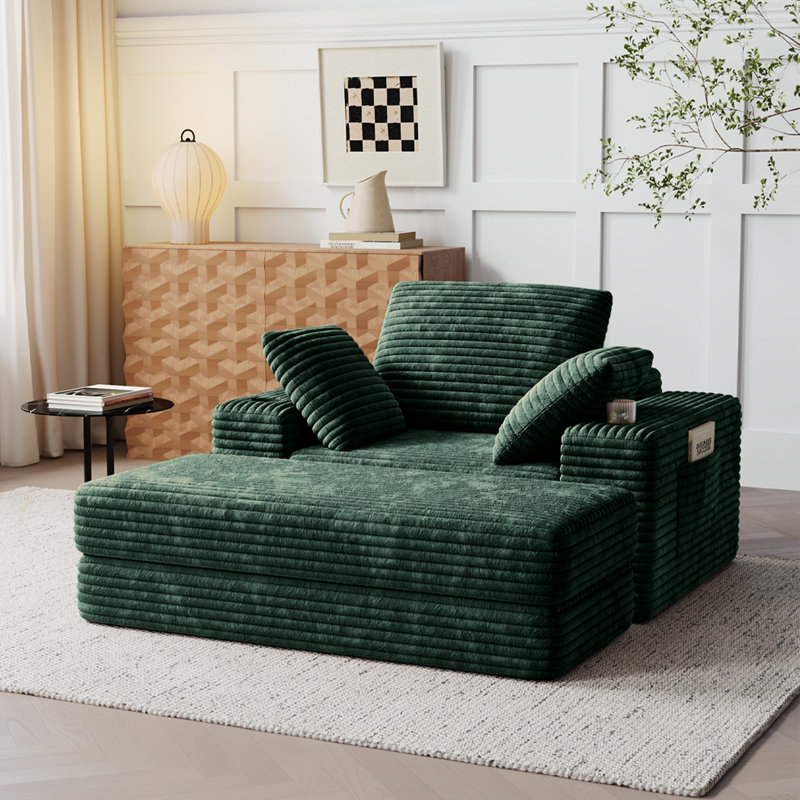 Canapé rembourré en velours côtelé Trendell, Vert