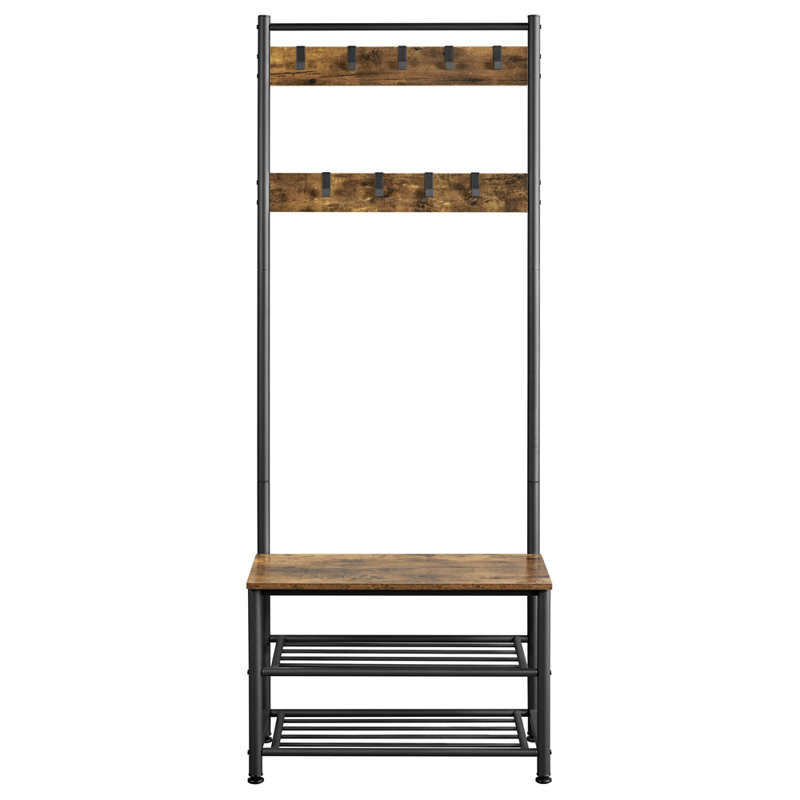 Hall Tree 72.5cm Wide with Bench and Shoe Storage, Rustic Brown