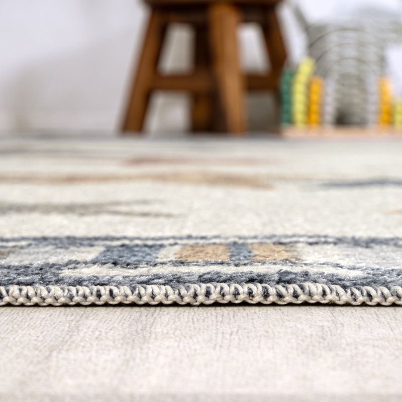 Tapis ivoire / bleu / orange lavable à la machine Bergvin Star Gazer, Rectangle 3 pi 3 po x 4 pi 11 po