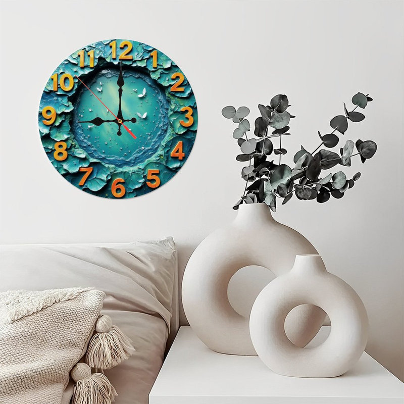 Clock Face With Pond And Butterflies